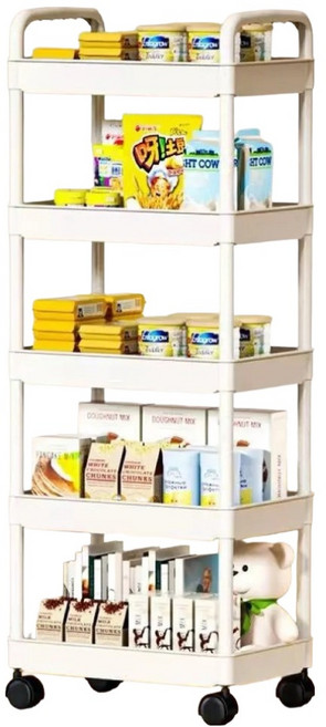 로이가장무난한회전형더블 손수레 선반 트롤리 30 x 20 x 100 cm, 흰색, 5단