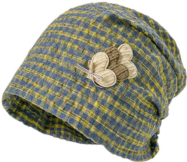 바른리빙 체크 나비 두건 주방 모자 DK-02, 옐로우, 1개