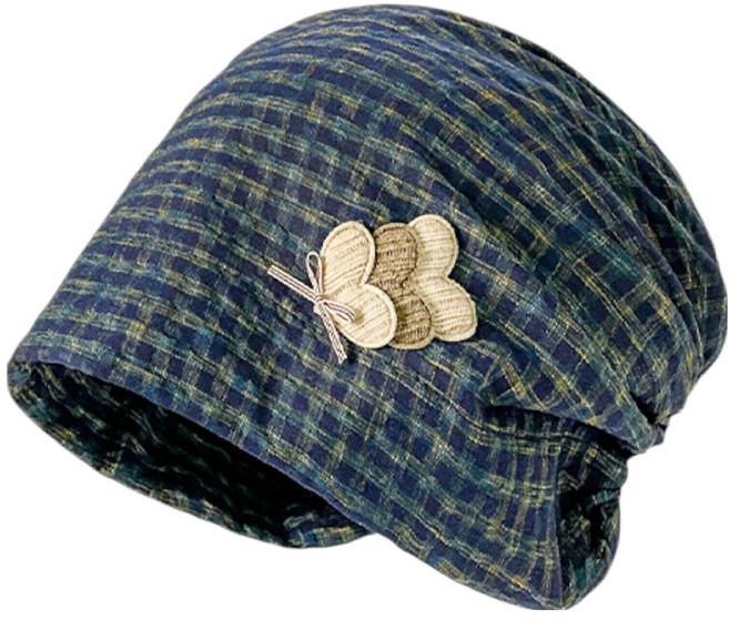 바른리빙 체크 나비 두건 주방 모자 DK-02, 네이비, 1개