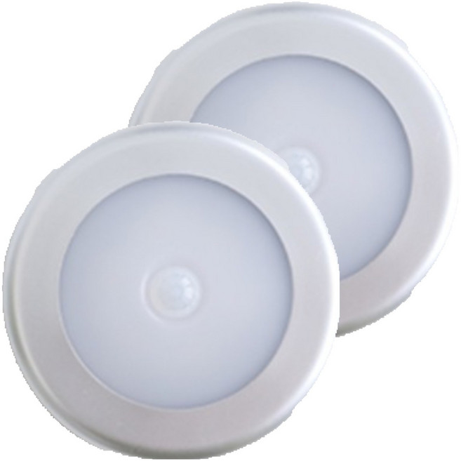 6LED 무선 센서등, 2개, 실버 + 웜옐로우