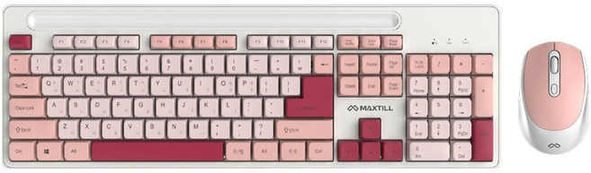 맥스틸 저소음 3색 키캡 풀배열 사무용 무선키보드 + 마우스 + 키스킨 세트, GM-MK909 Triple Edition, Jelly Pink, 일반형