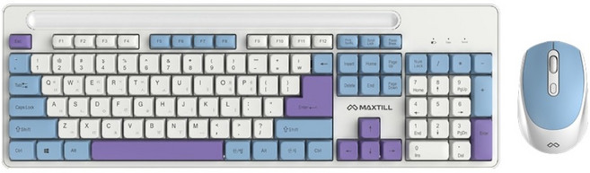 맥스틸 저소음 3색 키캡 풀배열 사무용 무선키보드 + 마우스 + 키스킨 세트, GM-MK909 Triple Edition, Powder Blue, 일반형