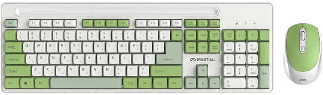 맥스틸 저소음 3색 키캡 풀배열 사무용 무선키보드 + 마우스 + 키스킨 세트, GM-MK909 Triple Edition, Milk Green, 일반형