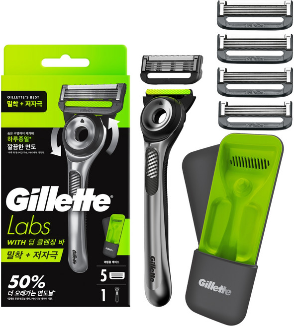 질레트랩스 딥클렌징바 면도기 세트, 5P 면도날+면도기+트래블케이스, 1세트