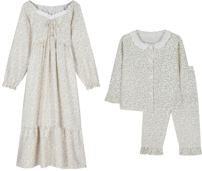 도씨 코튼라이크 아델 패밀리 잠옷 긴팔 카라 원피스 + 상하의 세트