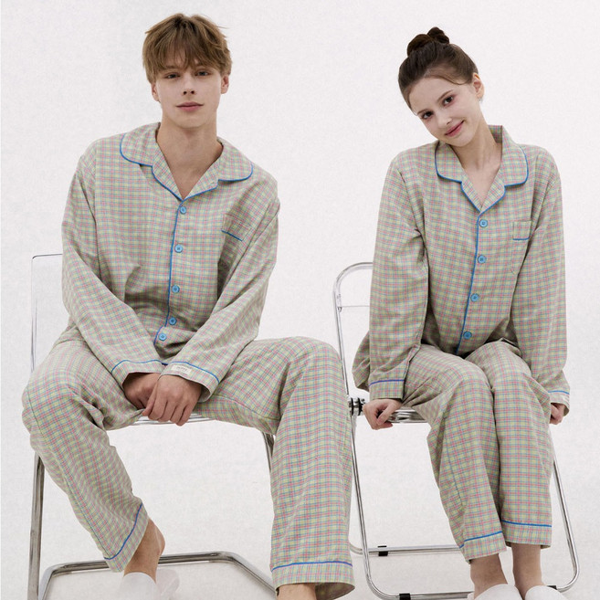 도씨 코튼라이크 푸키 긴팔 카라 패밀리 잠옷 2종 세트