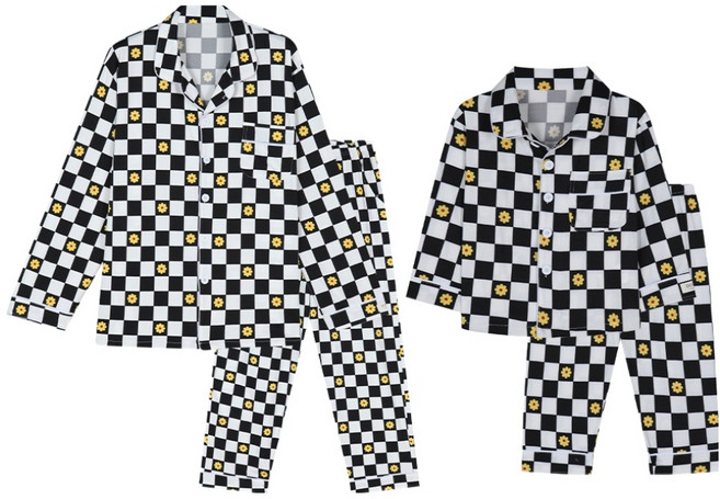 도씨 소프킨 플라워체커 긴팔 카라 패밀리 잠옷 상하의 2종 세트