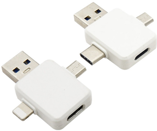 컴스 USB T형 8핀 C타입 마이크로5핀 멀티 변환젠더 2종 세트, 37mm, 화이트, 1세트