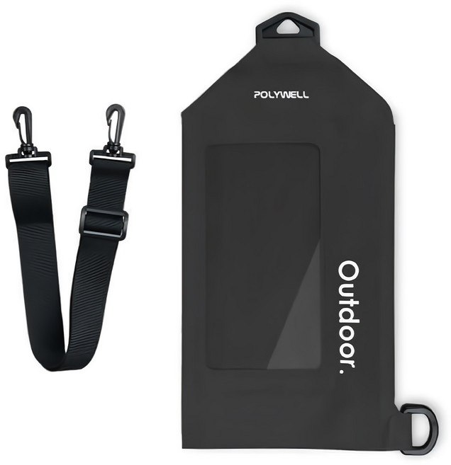 POLYWELL 寶利威爾 斜背手機防水袋 PW15-T65-1290, 1個, 黑色