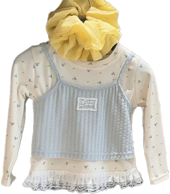 유블리 아동용 오드렛 밑단레이스 나시 레이어드 긴팔 티셔츠