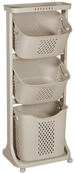 네이쳐리빙 모던 트롤리 스윙 3단 빨래바구니, 베이지