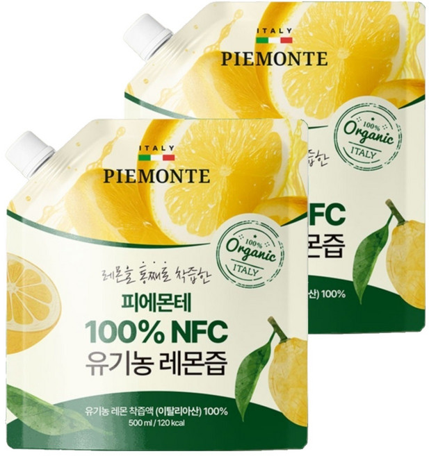 피에몬테 100% NFC착즙 유기농 대용량 레몬즙, 2개, 500ml