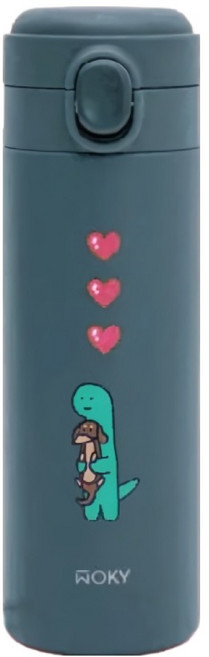WOKY 沃廚 JOGUMAN meets WOKY 輕芯鈦瓷彈蓋保溫瓶 愛的抱抱, 450ml, 綠色, 1個