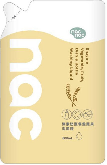 nac nac 酵素奶瓶餐盤蔬果洗潔精補充包, 1包, 600ml