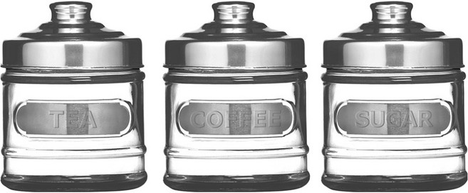 Premier 復古玻璃收納罐 透明色 + 銀色, 3個, 300ml