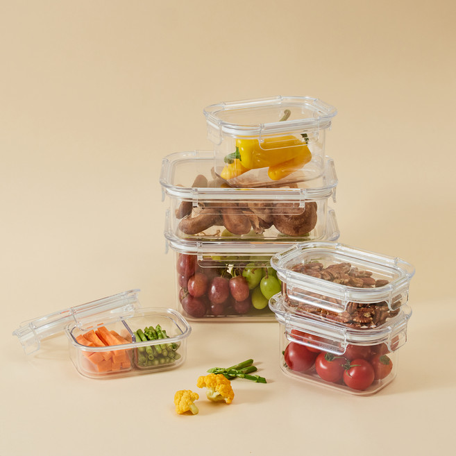 락앤락 올트라이탄 꿀주부 데일리 스타트 밀폐용기 세트, 1세트, 260ml x 2p + 450ml x 2p + 910ml + 1.5L + 칸막이