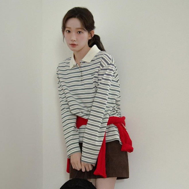 커버낫우먼 여성용 스트라이프 카라 럭비티