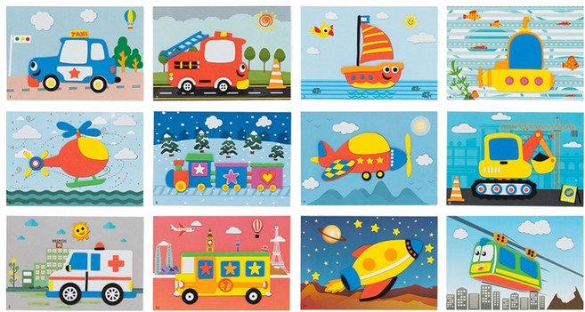 민화샵 EVA 스티커 놀이 탈것 12p 세트 I250029C, 혼합색상, 1세트