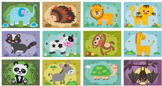 민화샵 EVA 스티커 놀이 동물 12p 세트 I250029A, 혼합색상, 4세트