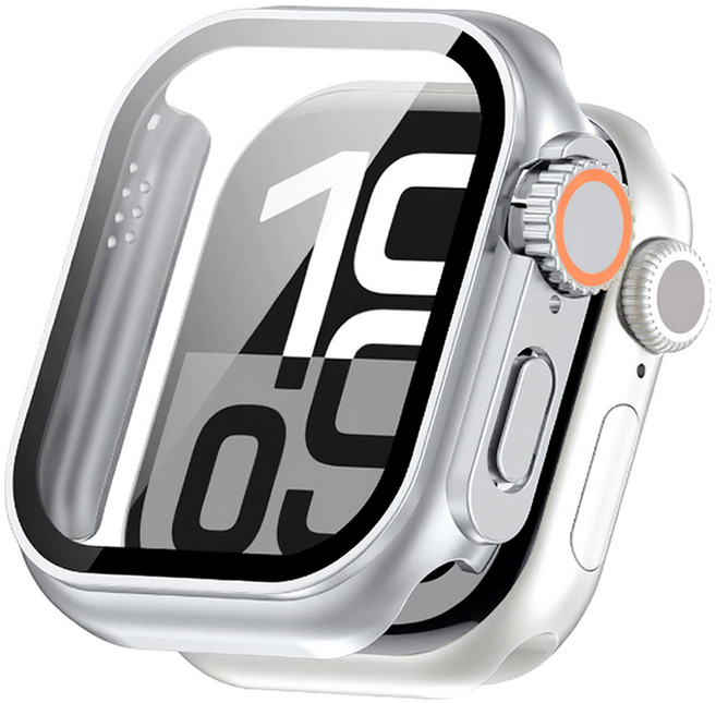 이츠라이프 애플워치 울트라st 체인지 강화유리 풀커버 케이스, 실버, 1개