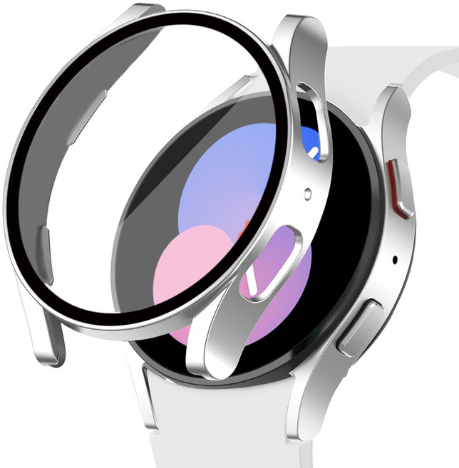 이츠라이프 갤럭시워치 강화유리 풀커버 액정보호 케이스, 실버, 1개