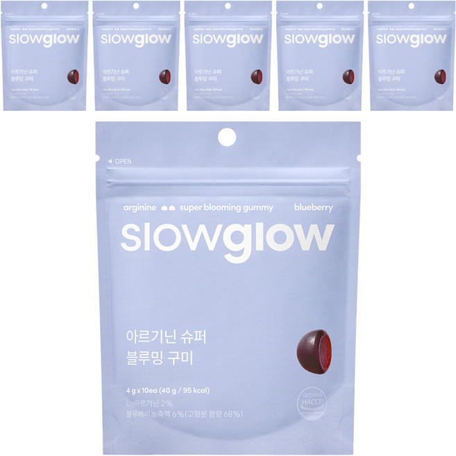 슬로우글로우 아르기닌 슈퍼 블루밍 구미 40g, 6개, 10정
