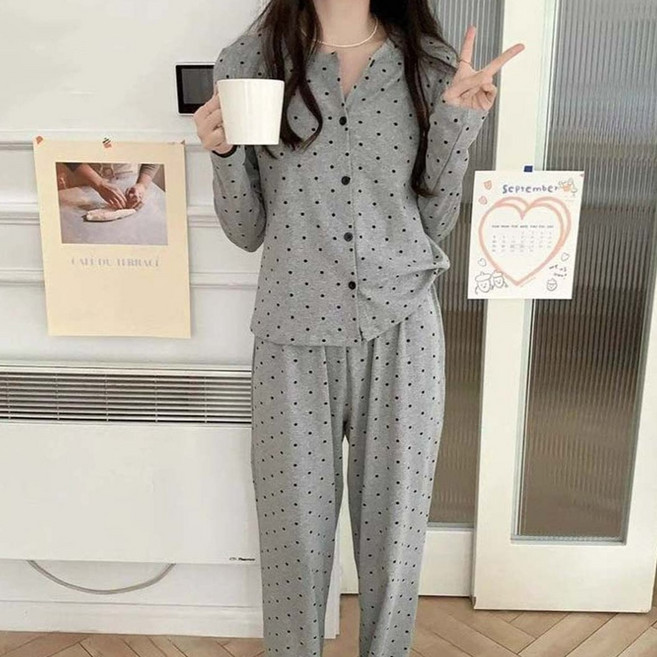 Twistar 女款鈕扣開襟衫睡衣居家服上下套裝