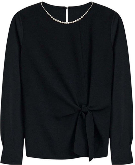 조이너스 여성용 탈착 진주 목걸이 노티드 티 블라우스