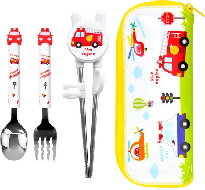 키친유 부릉부릉 마스코트 꼬마 스푼+ 포크+ 젓가락 + 케이스 세트, 혼합색상, 1세트, 스푼 + 포크 + 젓가락 + 케이스