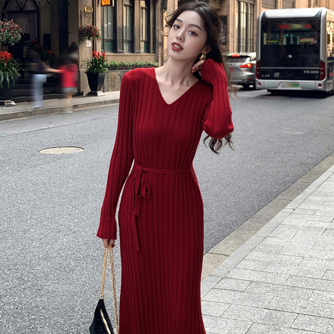 포플러앤씨 여성용 라니에니 브이넥 니트 롱 원피스 P25WOPS091127