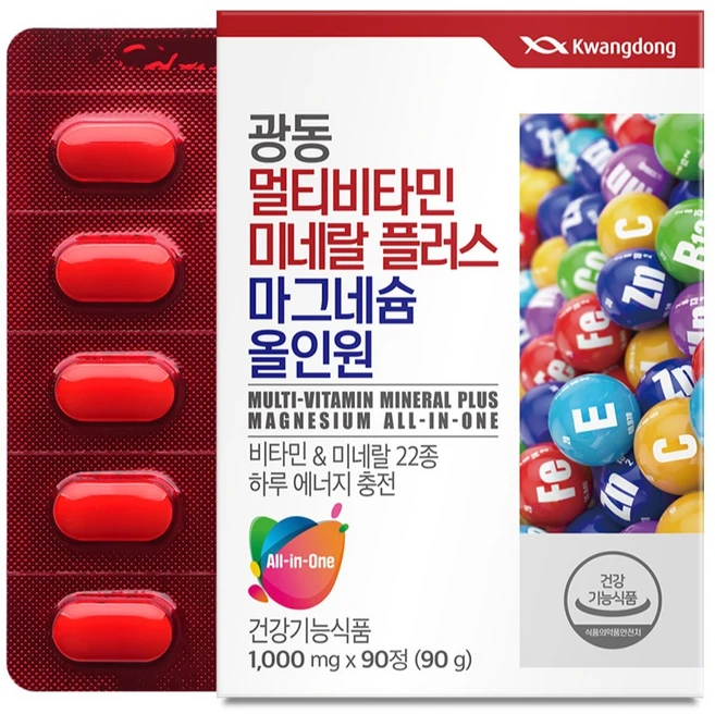 광동 멀티비타민 미네랄 플러스 마그네슘 올인원 90g, 90정, 1개 - 쿠팡