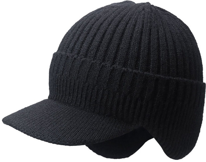 바코젤 겨울 캠핑 낚시 등산 방한 챙 모자, 블랙