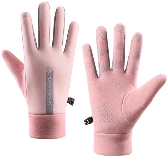 글로어스 여성용 방수 방한 미끄럼방지 스포츠 장갑 양손착용 세트, 핑크, 1세트