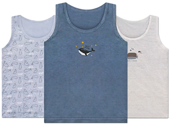 엠알키즈 키즈라인 아동용 바다나라 순면 런닝 3종 세트