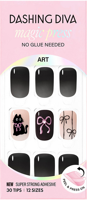 데싱디바 매직프레스 네일팁 블랙미오 레귤러 라운드, 1세트, 블랙 + 누드