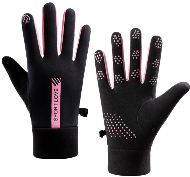 글로어스 여성용 방수 방한 미끄럼방지 스포츠 장갑 양손착용 세트, 로즈, 1세트