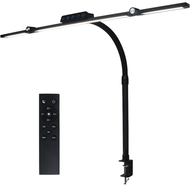 루미라인 와이드 듀얼폴딩 클램프타입 리모컨 책상용 LED 스탠드, 블랙