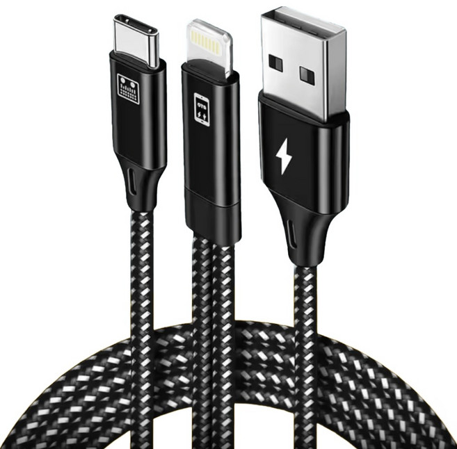 maono 閃克 Lightning 8-pin 轉 Type-C & Type-A OTG 充電轉換線, 1個, 黑色, 1m