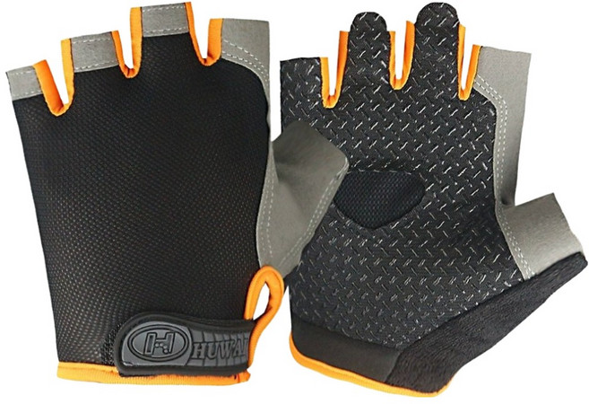 HuwaiH 셀리빙 자전거 요가 스포츠 손가락 장갑, 블랙 오렌지, 1개