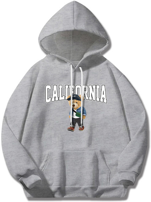 ILLUSO 男女共用加州熊柔軟特級刷毛連帽T恤