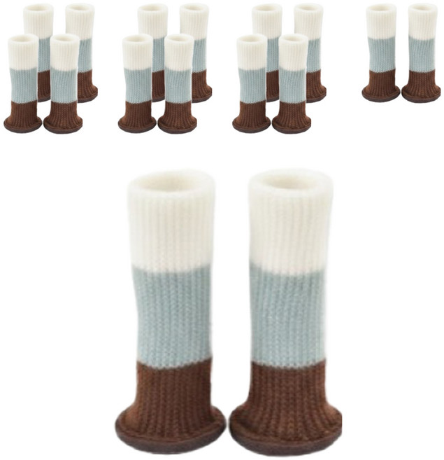 파르바 소음방지 니트 의자 양말 가구발커버, 화이트 + 그린, 16개