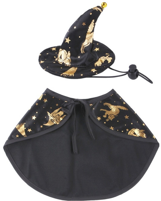 웨이비데이즈 반려동물 할로윈 마법사 모자 + 망토 세트, 블랙, 1세트