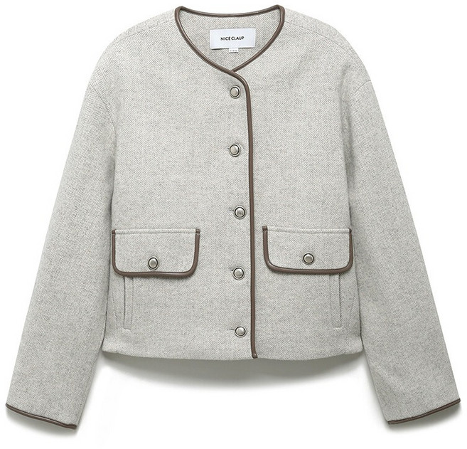 나이스클랍 여성용 라운드넥 알파카헤링본 자켓 A244PWCA11