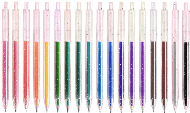 모디안 다꾸 반짝이 데코 똑딱이 젤펜 18색 세트, 혼합색상, 1세트
