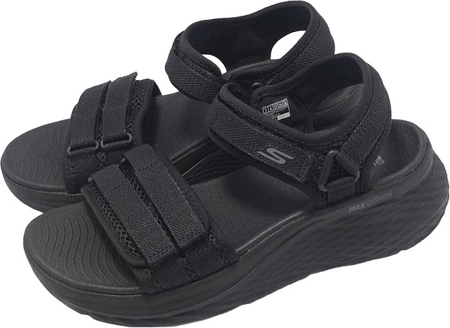 SKECHERS 女款 MAX CUSHIONING ELITE 2.0 SANDAL 涼鞋 141617BBK, 黑色, 24cm