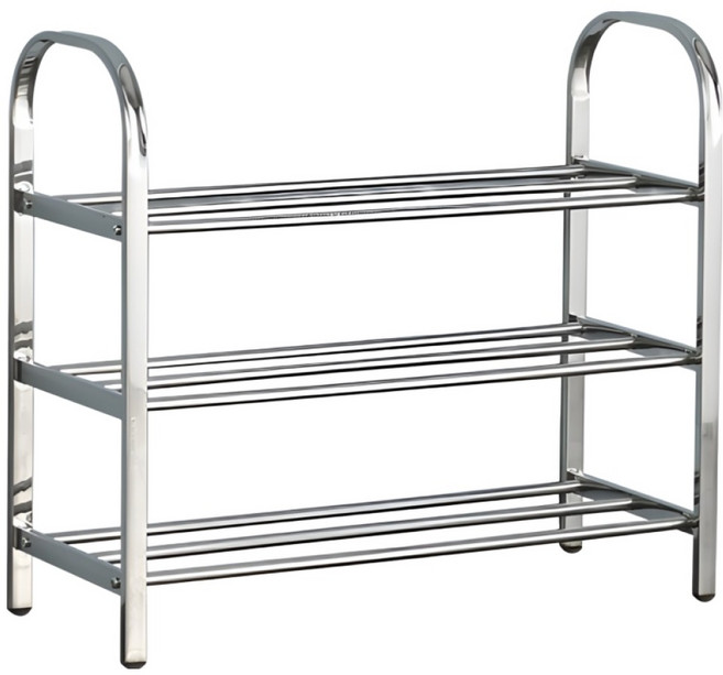 소소하우스 조립식 스테인레스 신발장 정리대 66cm, 실버, 3단