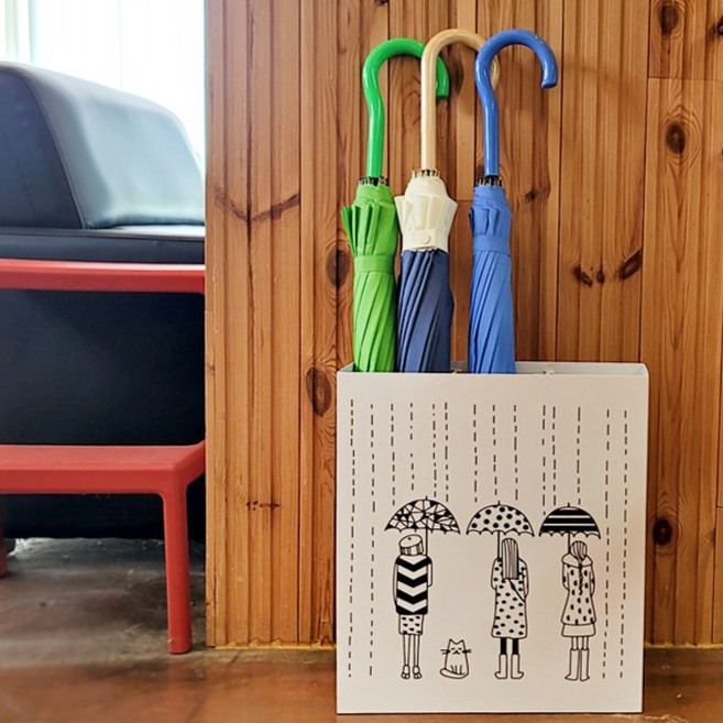 일러스트 업소용 심플 철제 대용량 우산꽂이, 화이트, 1개