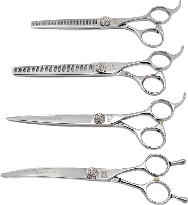 실버라인 전문가용 민가위 + 커브가위 + 요술가위 + 숱가위 7.5인치 4종 세트, 실버, 1세트