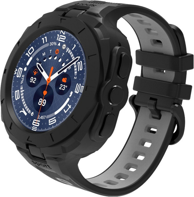 SPACE SHIELD Galaxy Watch 相容 Rugged Armor 一體式錶帶, 黑灰色