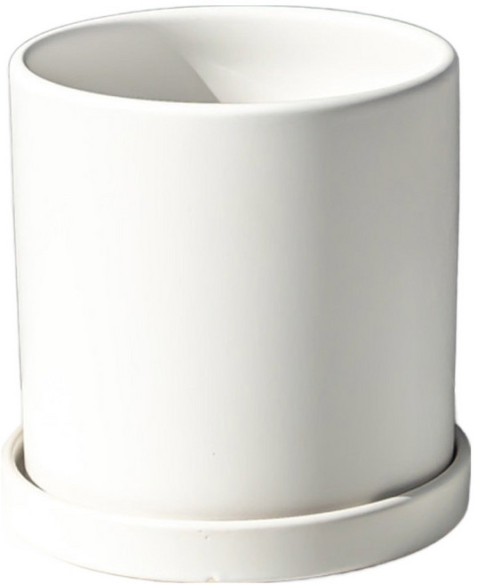 morningscent 유니크 무광 원형 세라믹 도자기 받침대 포함 화분, 화이트, 1개